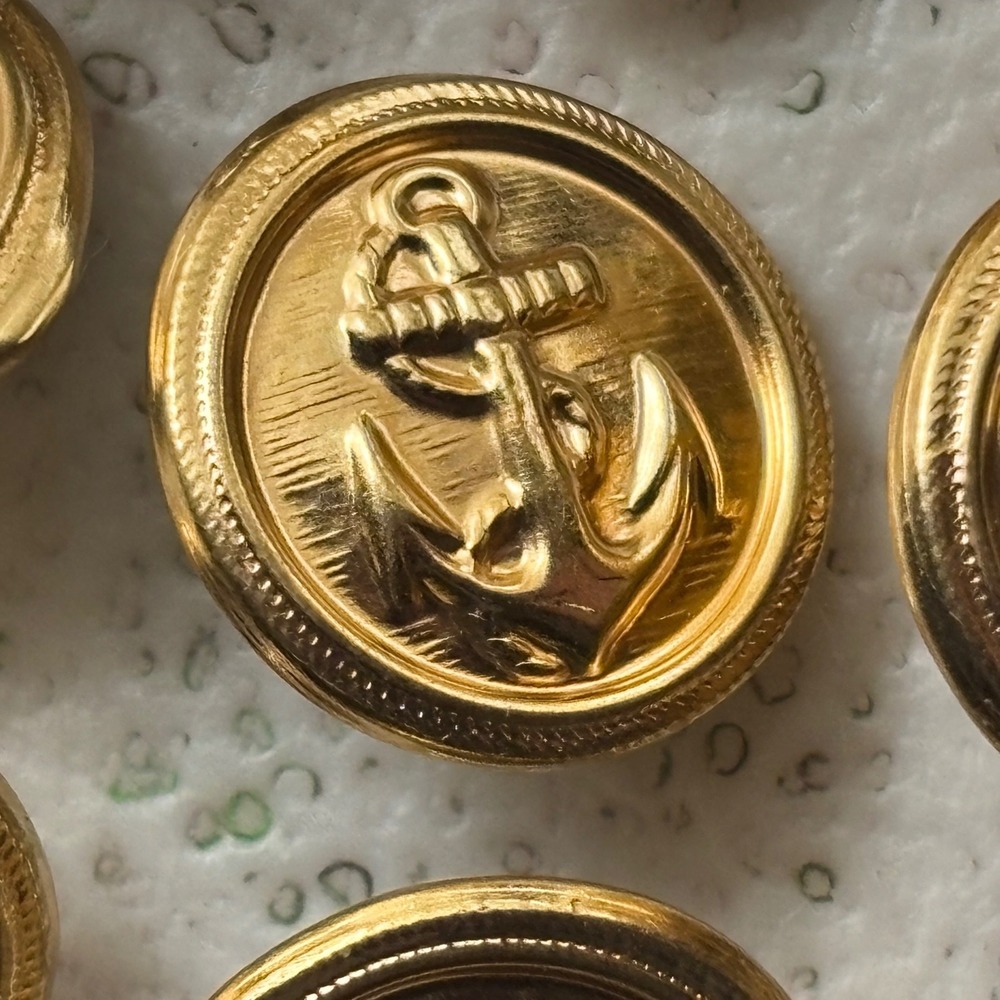 21 Vintage Gold Tone Foul Anchor Shank Buttons 20mm 3/4" Nautical Blazer